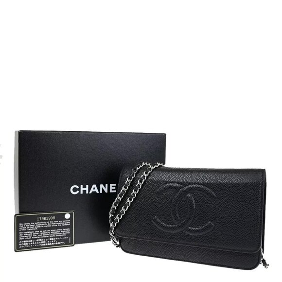 CHANEL CC Logo Chain Shoulder Bag Wallet Caviar - Picture 1 of 16